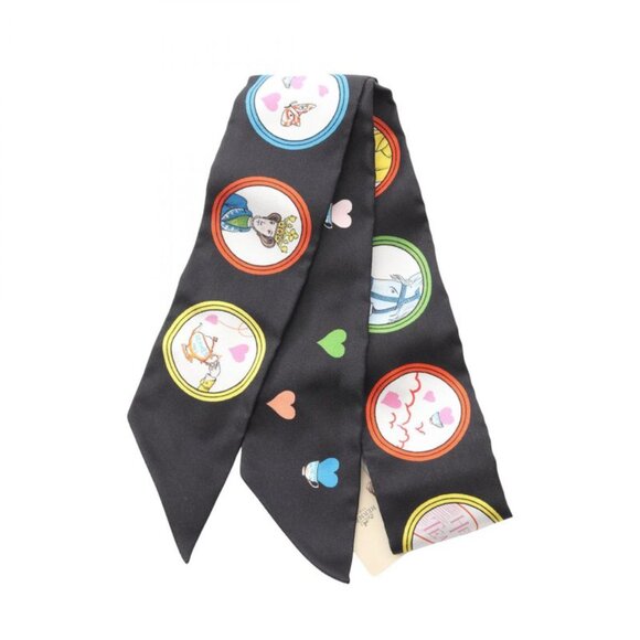 Hermes Scarf Twilly Tea Time Silk Black Multicolor